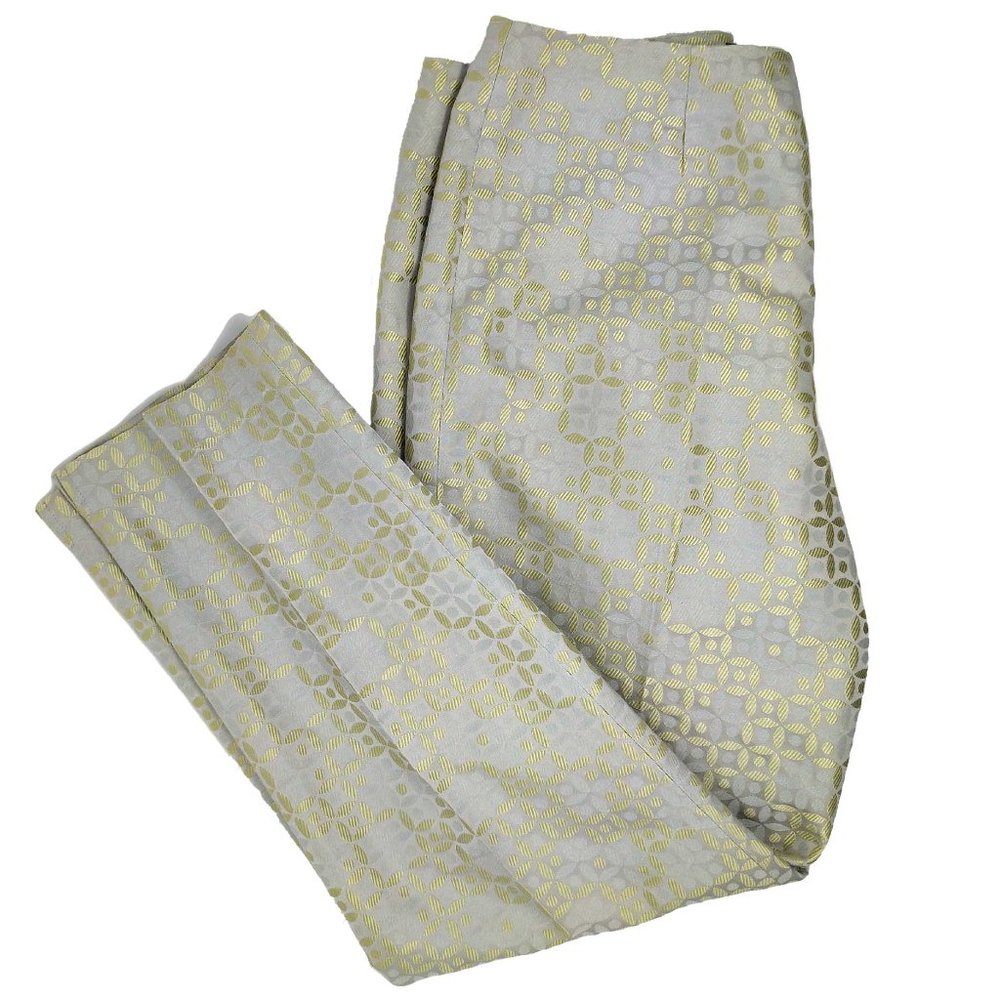 Sigrid Olsen Gold Pattern Silk Ankle Pants 6